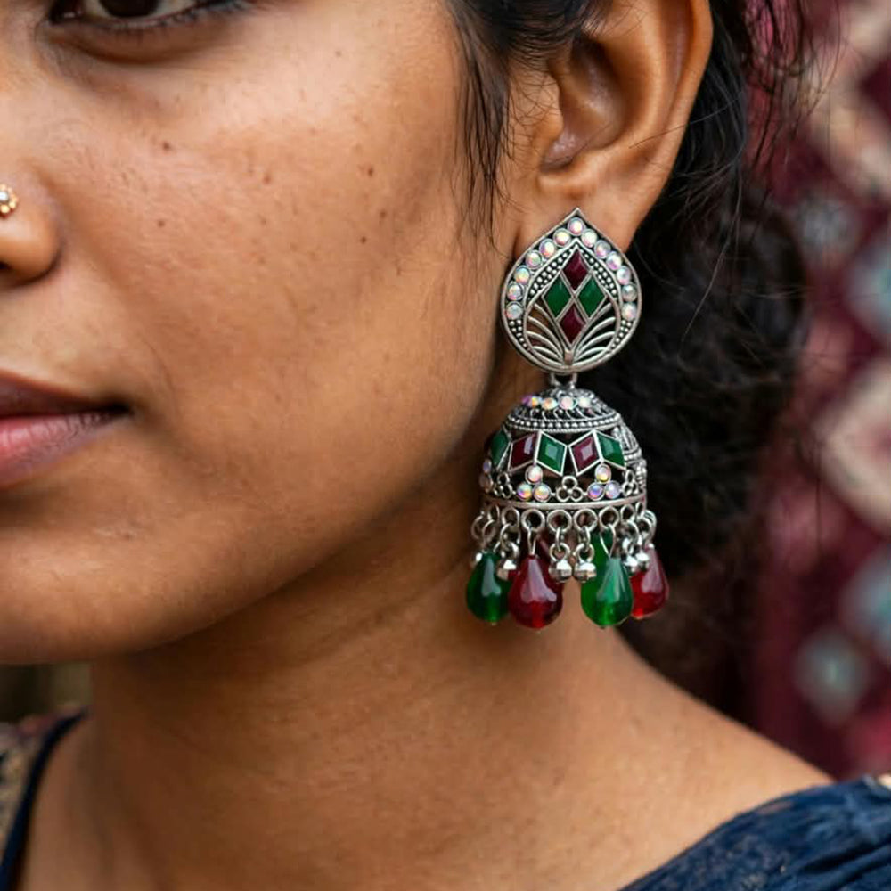 Pooja Bangles Oxidised Plated Premium Austrian Stone Jhumki Earrings for Women