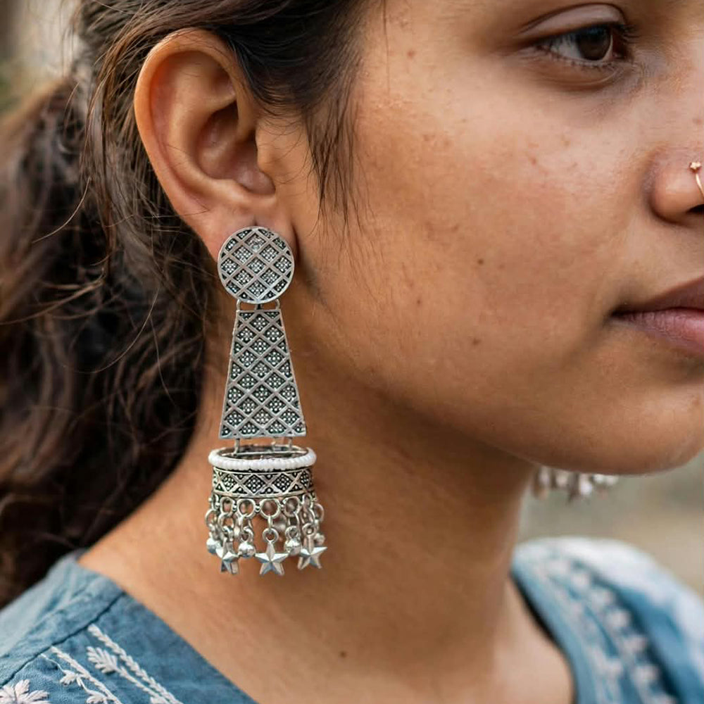 Pooja Bangles Oxidised Plated Premium Pearl Jhumki Earrings for Women