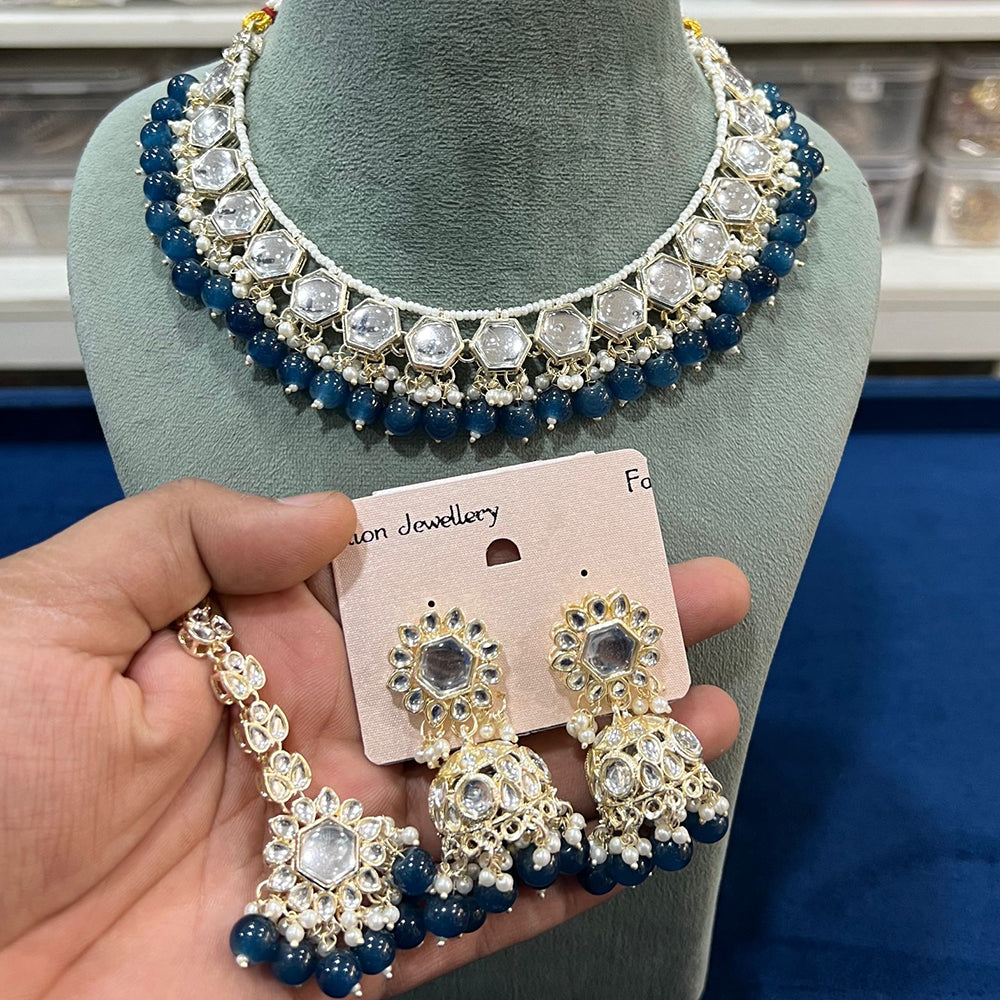 Hira Collections Gold Plated Royal Kundan Stone And Beads Necklace Set