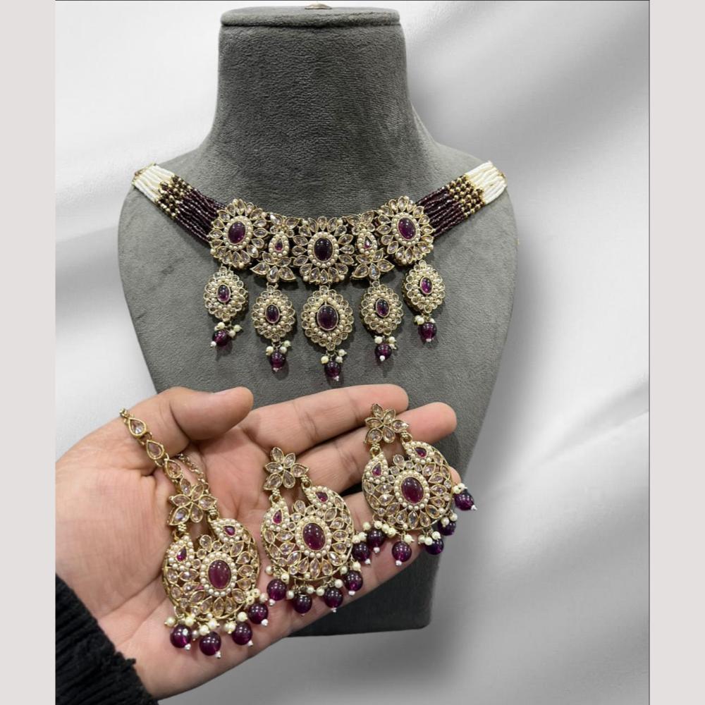 Hira Collections Elegant Crystal Stones And Pearls Necklace Set