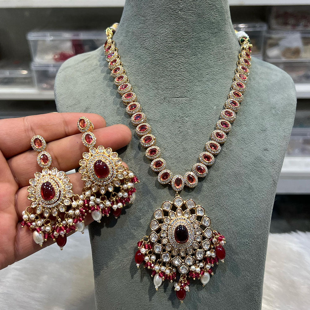 Hira Collections Designer Polki Kundan And Beads Long Necklace Set Statement Jewelry