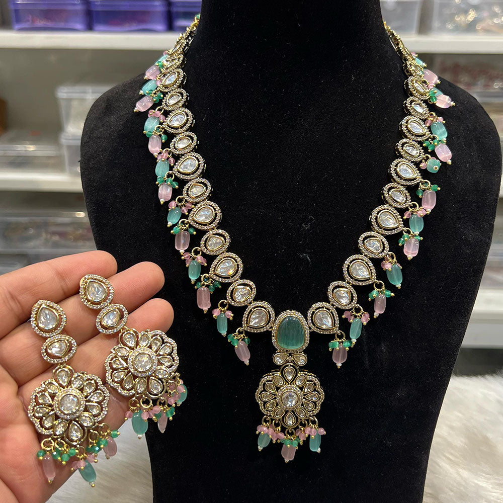 Hira Collections Designer Polki Kundan And Beads Long Necklace Set Statement Jewelry