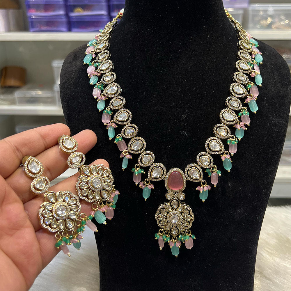 Hira Collections Designer Polki Kundan And Beads Long Necklace Set Statement Jewelry