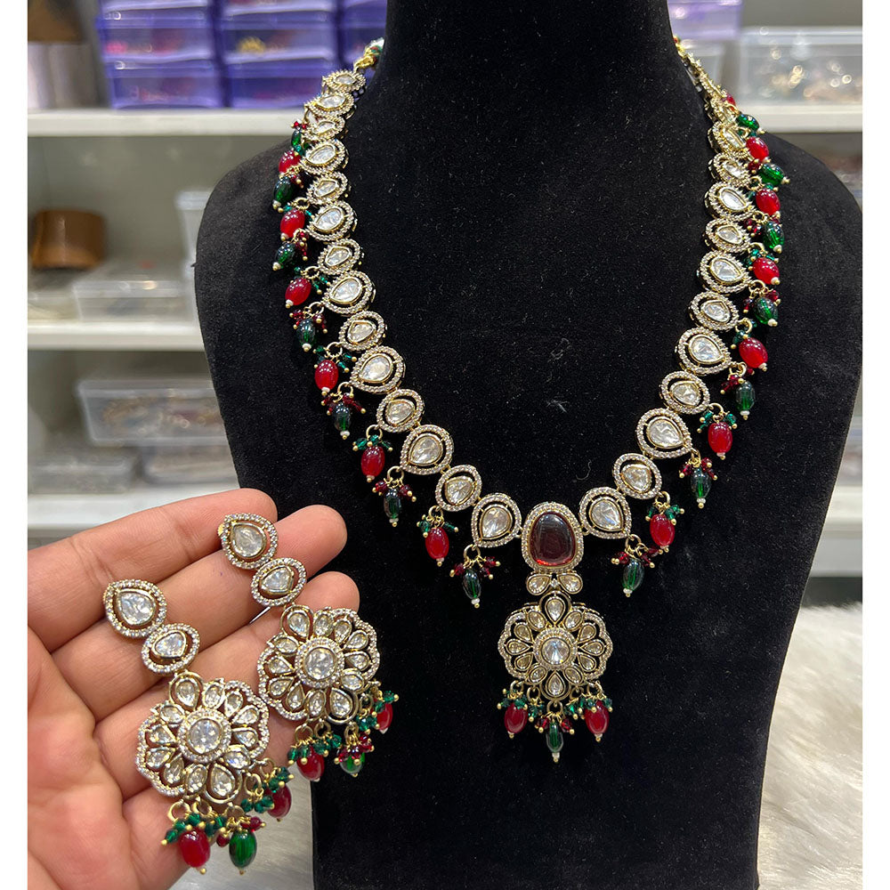 Hira Collections Designer Polki Kundan And Beads Long Necklace Set Statement Jewelry
