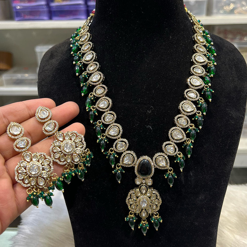 Hira Collections Designer Polki Kundan And Beads Long Necklace Set Statement Jewelry