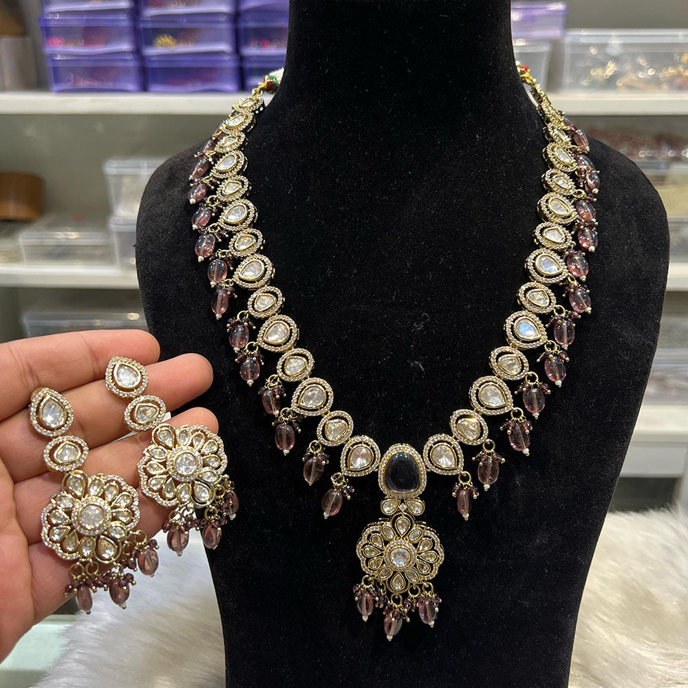 Hira Collections Designer Polki Kundan And Beads Long Necklace Set Statement Jewelry