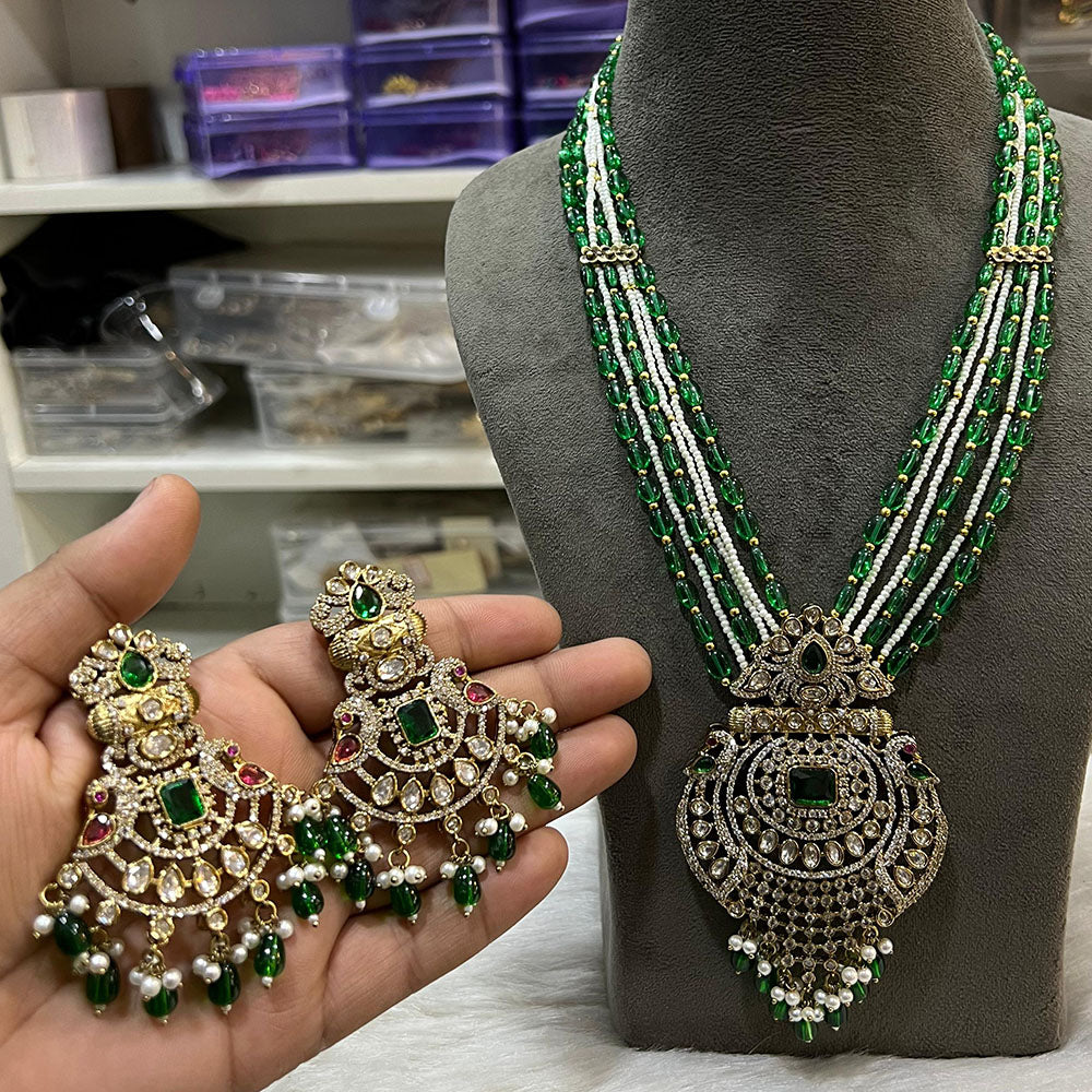 Hira Collections Designer Polki Kundan And Beads Long Necklace Set Statement Jewelry