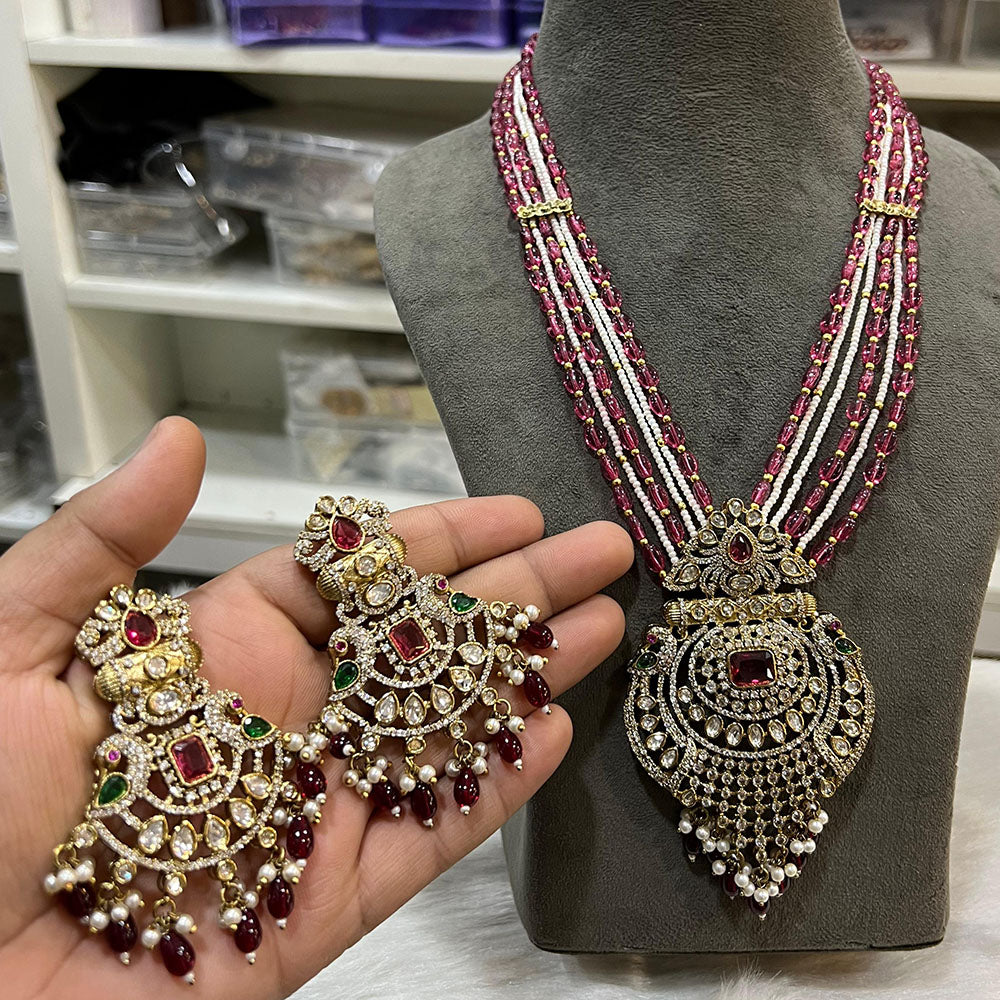 Hira Collections Designer Polki Kundan And Beads Long Necklace Set Statement Jewelry
