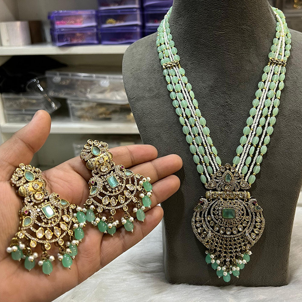 Hira Collections Designer Polki Kundan And Beads Long Necklace Set Statement Jewelry