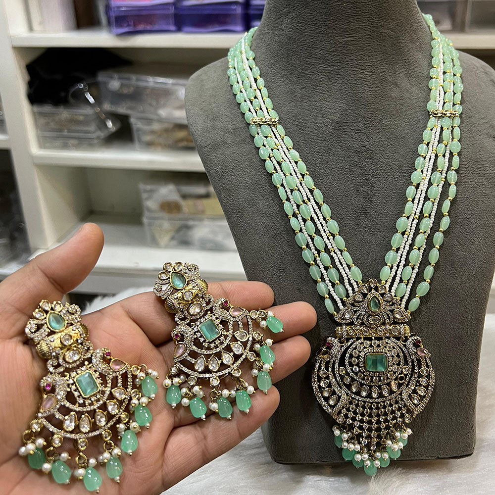 Hira Collections Designer Polki Kundan And Beads Long Necklace Set Statement Jewelry