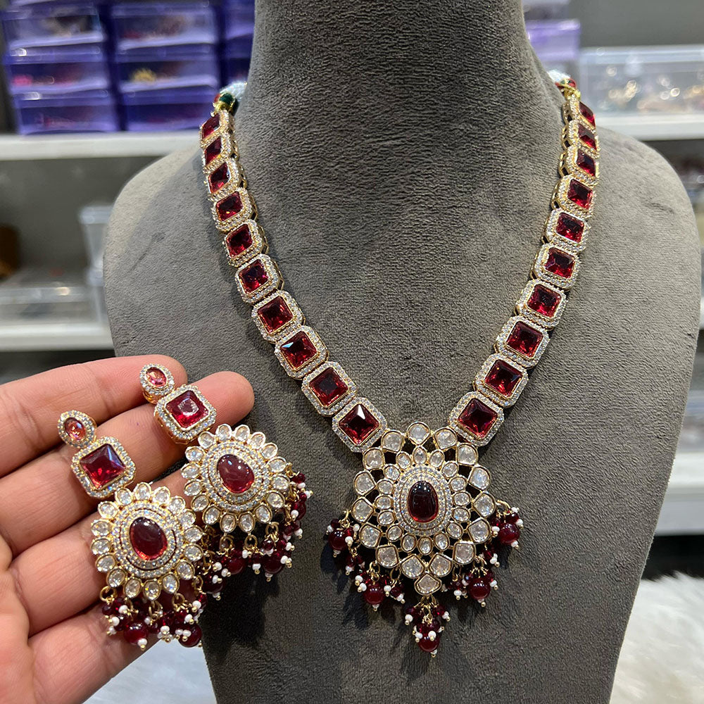 Hira Collections Designer Polki Kundan And Beads Long Necklace Set Statement Jewelry