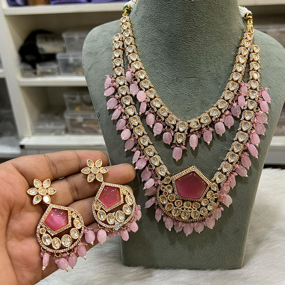 Hira Collections Designer Polki Kundan And Beads Long Necklace Set Statement Jewelry