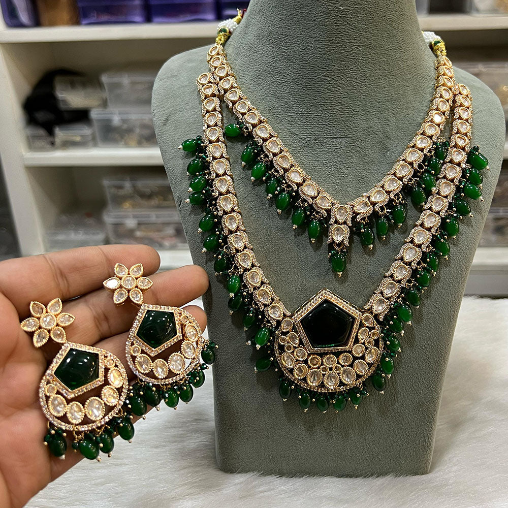 Hira Collections Designer Polki Kundan And Beads Long Necklace Set Statement Jewelry