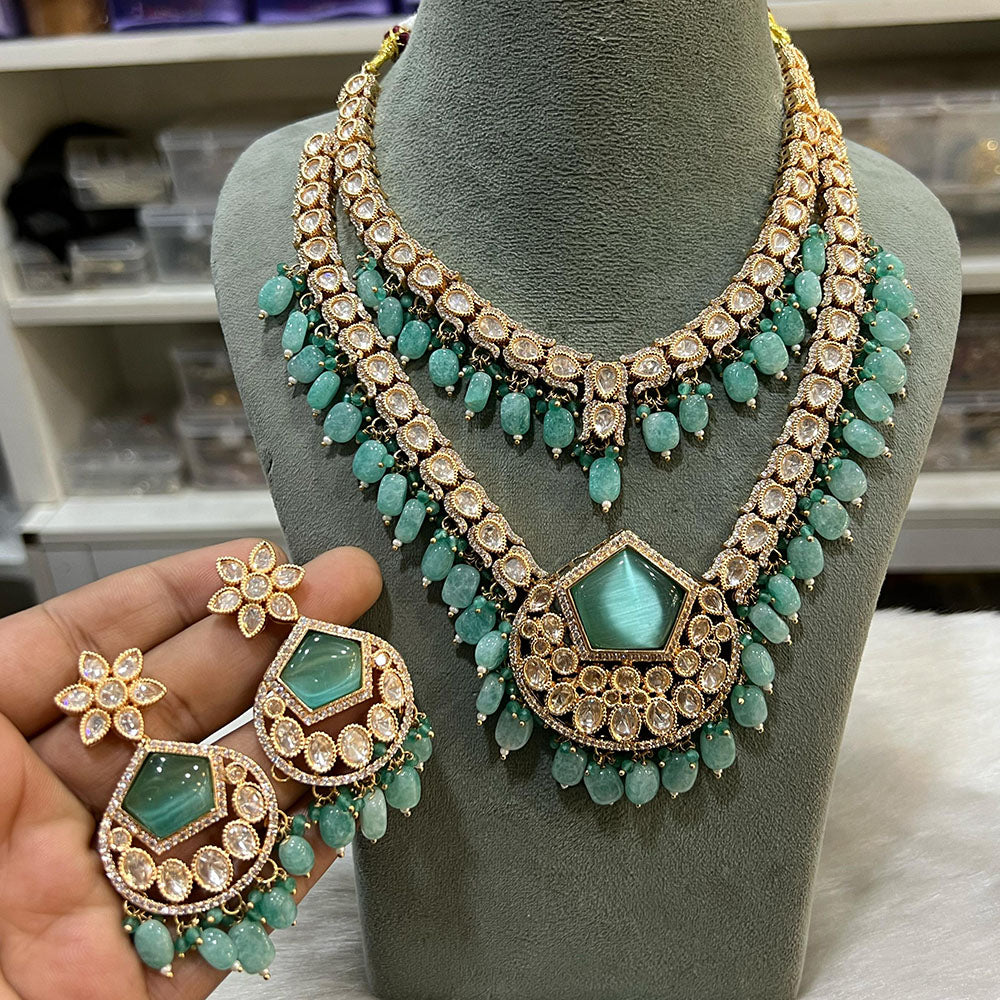 Hira Collections Designer Polki Kundan And Beads Long Necklace Set Statement Jewelry