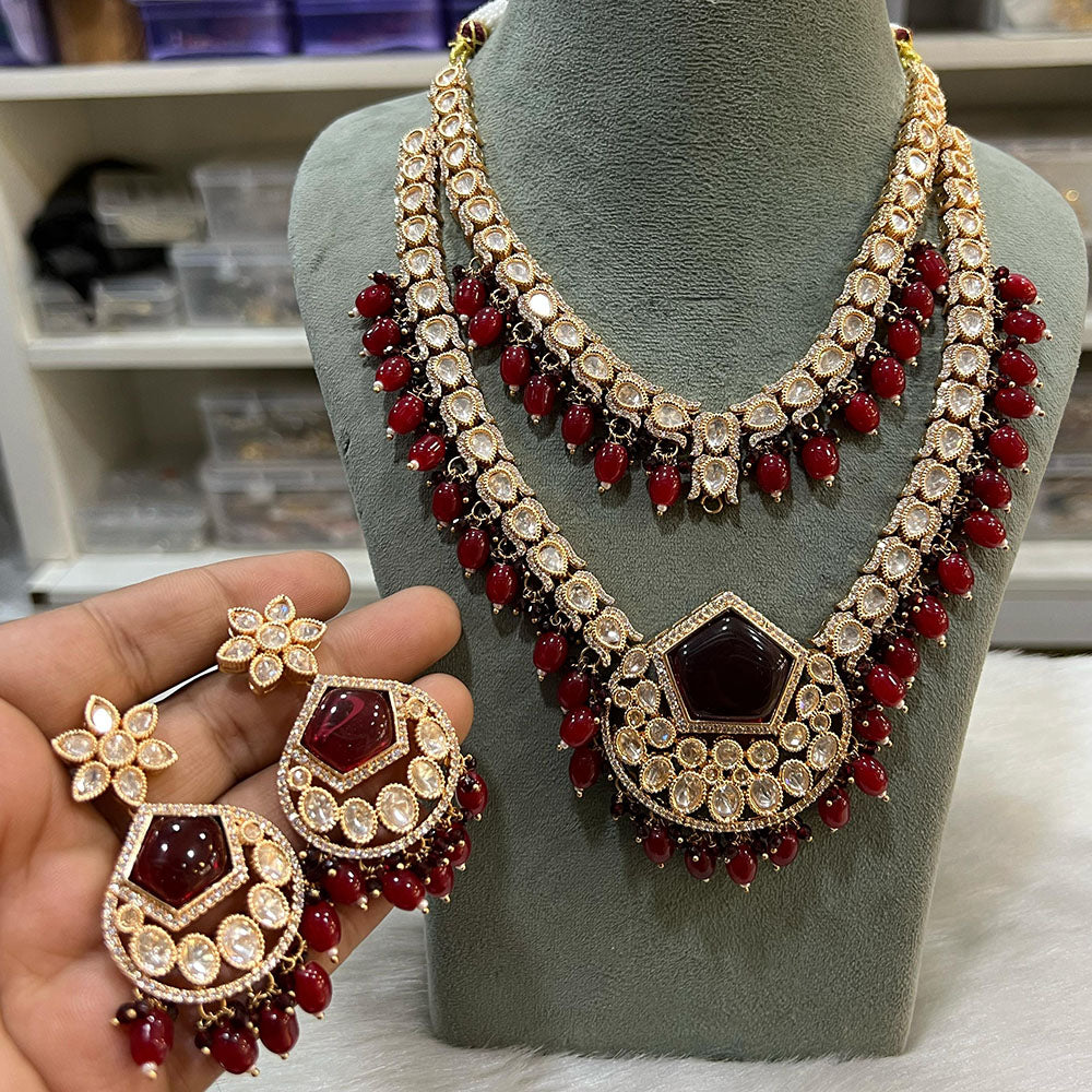 Hira Collections Designer Polki Kundan And Beads Long Necklace Set Statement Jewelry