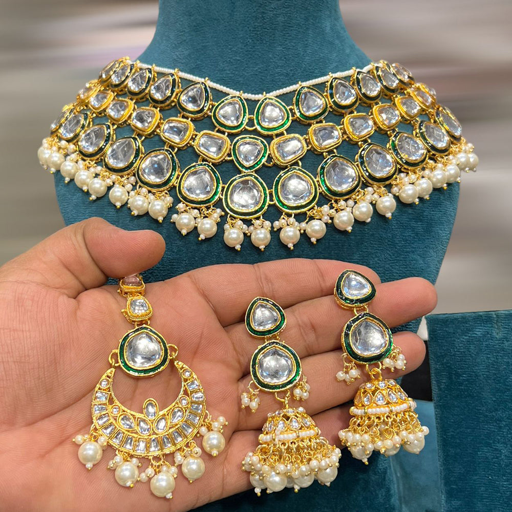 Hira Collections Maharani Kundan Necklace Set with and Jhumkis