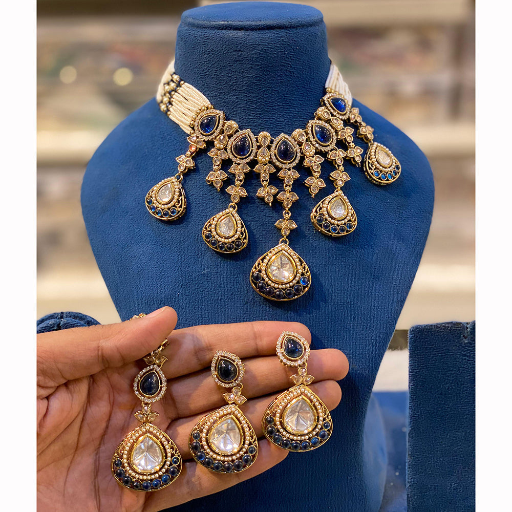 Hira Collection Sparkling Crystal And Pearl Elegance Necklace Set