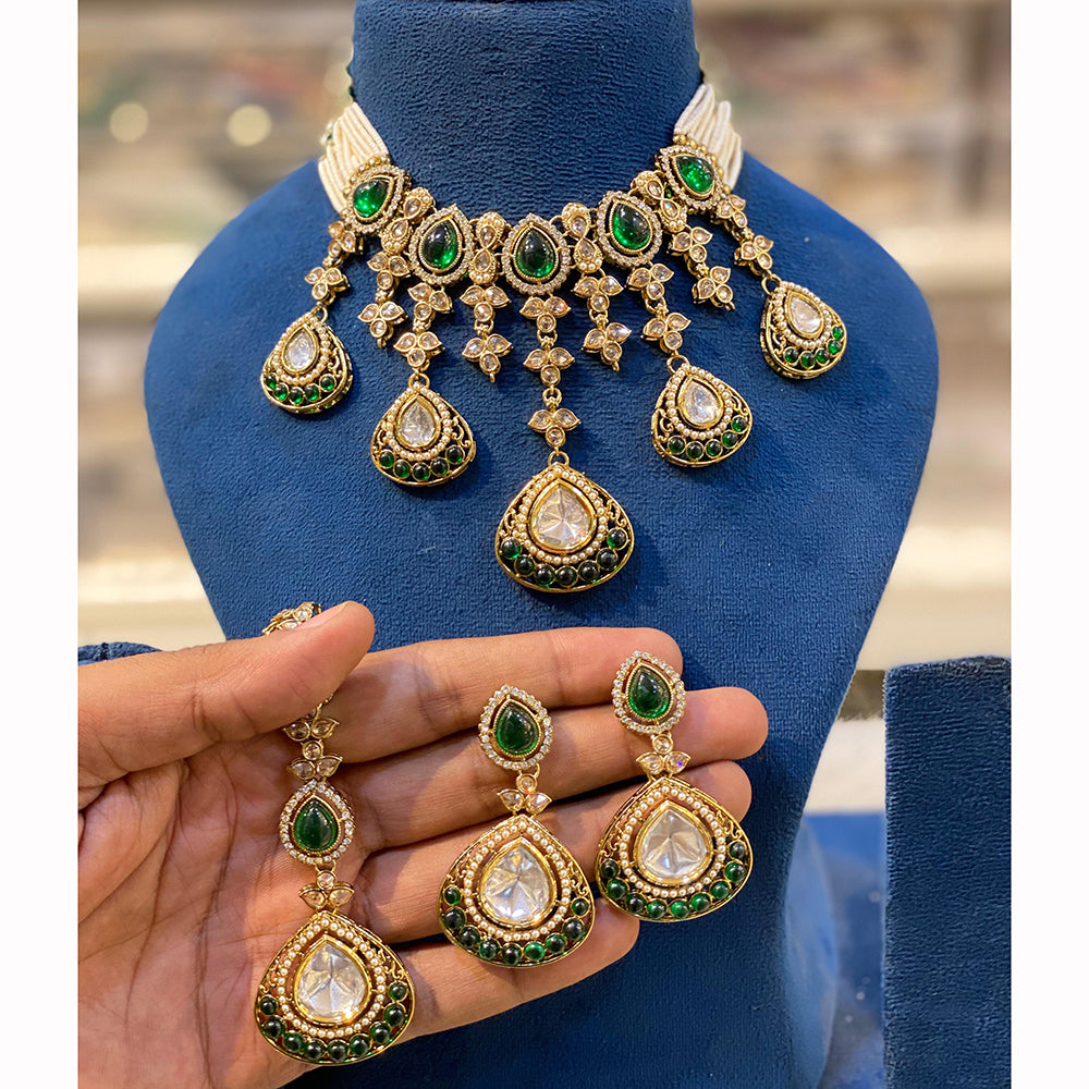 Hira Collection Sparkling Crystal And Pearl Elegance Necklace Set