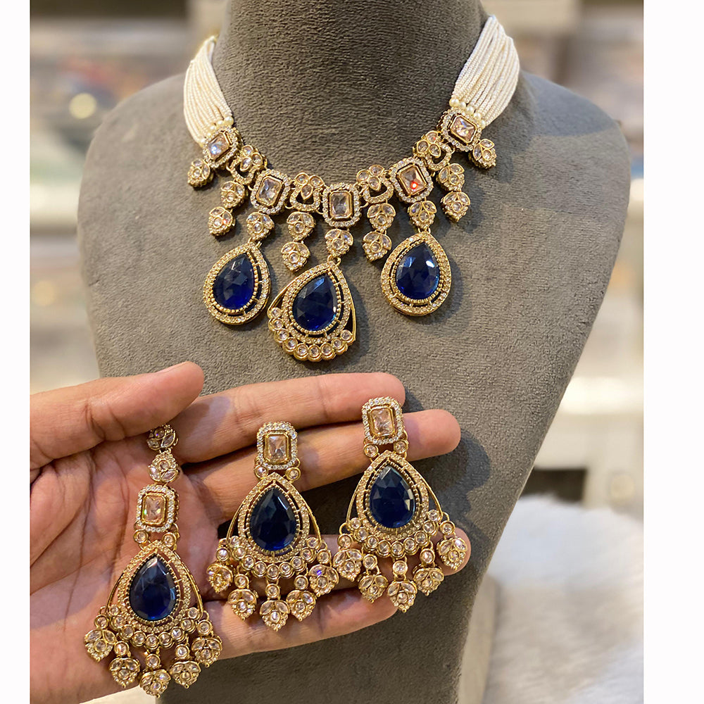 Hira Collection Sparkling Crystal And Pearl Elegance Necklace Set