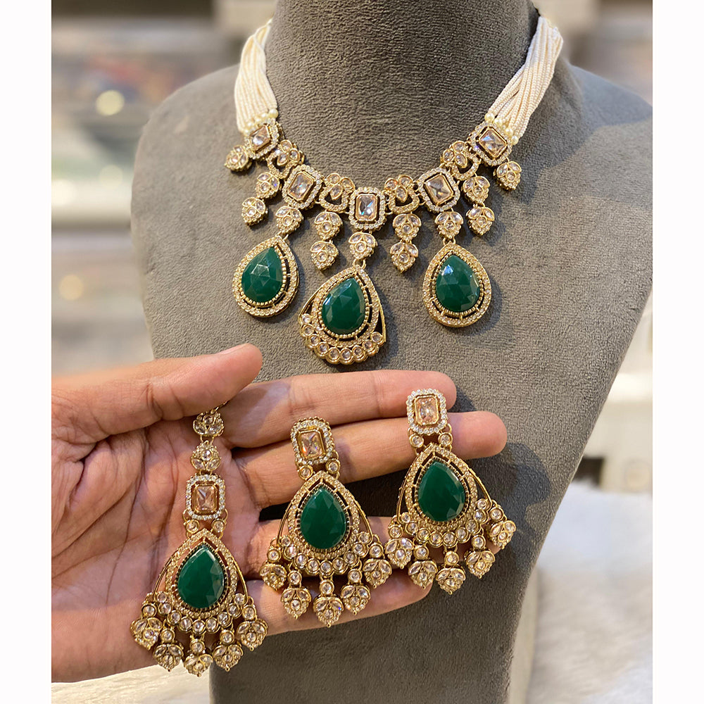 Hira Collection Sparkling Crystal And Pearl Elegance Necklace Set