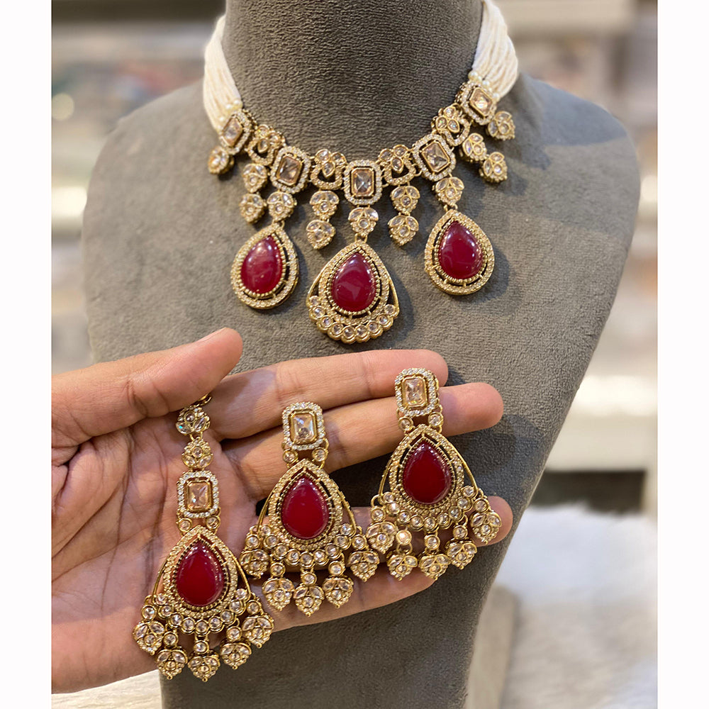Hira Collection Sparkling Crystal And Pearl Elegance Necklace Set