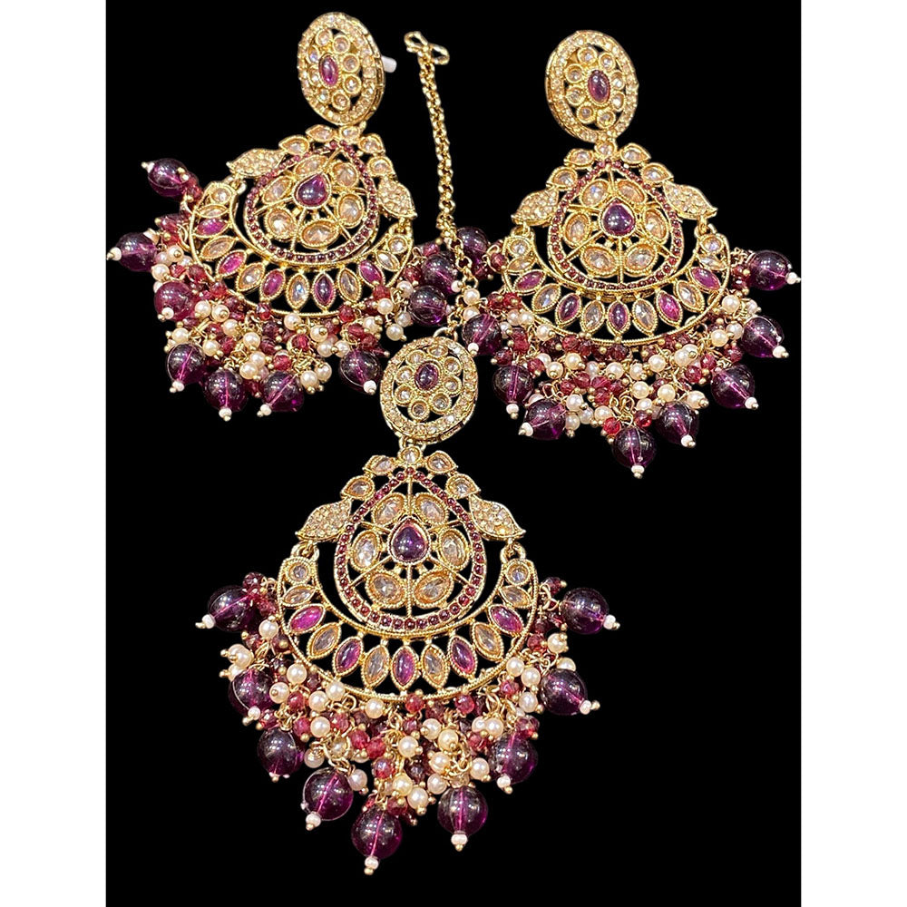Hira Collections Royal Crystal Stone And Pearl Earring With Maangtikka