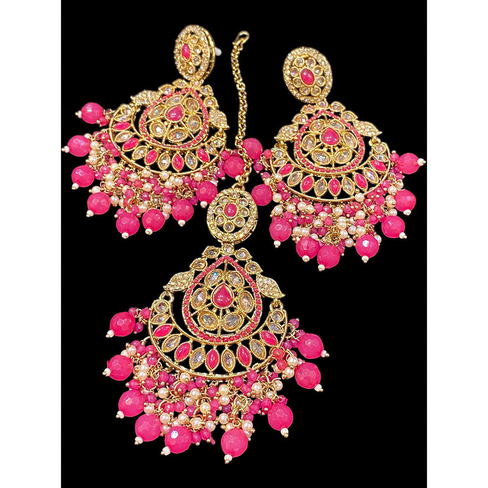 Hira Collections Royal Crystal Stone And Pearl Earring With Maangtikka