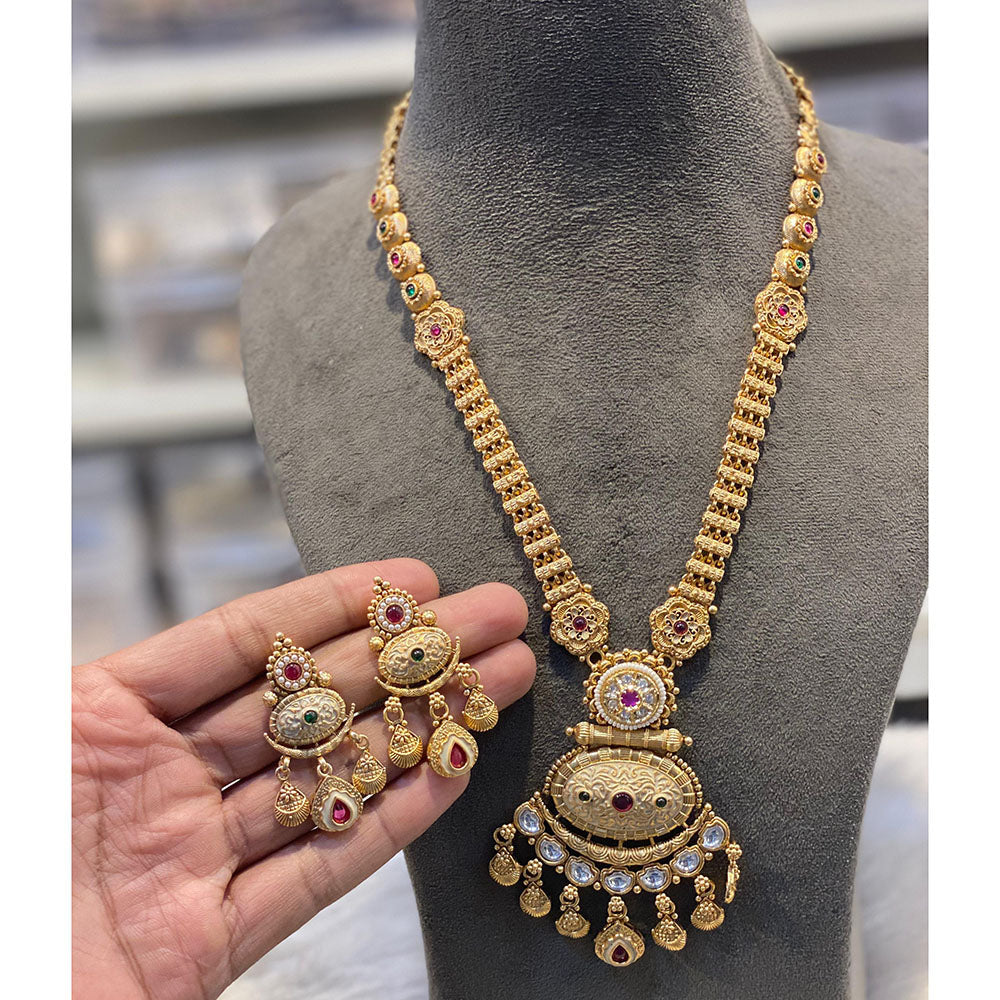 Hira Collections Luxury Pota Stone Pearl And Beads Meenakari Long Necklace Set