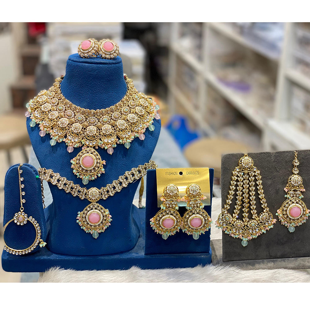 Hira Collections Designer Kundan Stone And Beads Semi Bridal Necklace Set