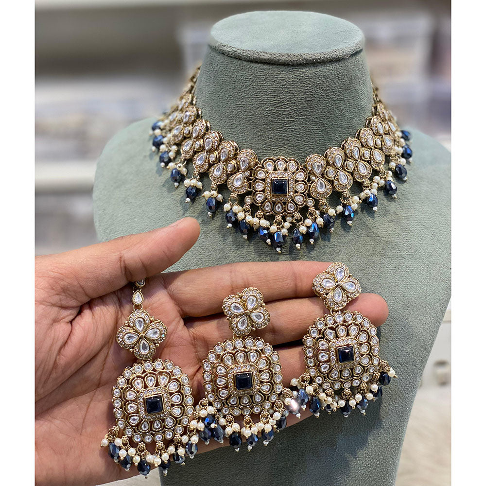 Hira Collections Elegant Pota Stone And Austrian Stone Pearl Choker Necklace Set