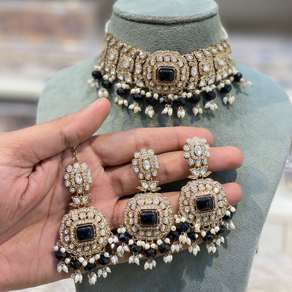 Hira Collections Elegant Pota Stone And Austrian Stone Pearl Choker Necklace Set
