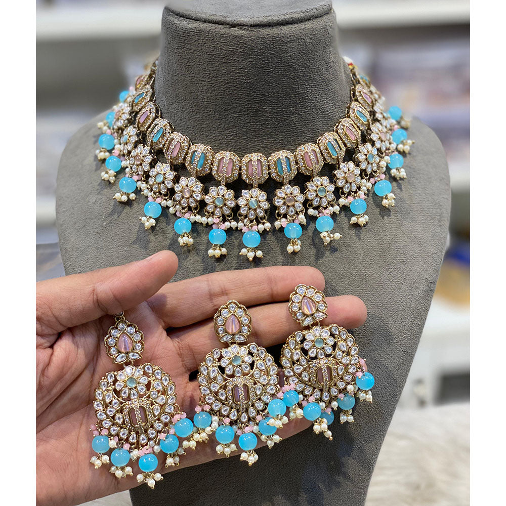 Hira Collections Elegant Pota Stone And Austrian Stone Pearl Choker Necklace Set