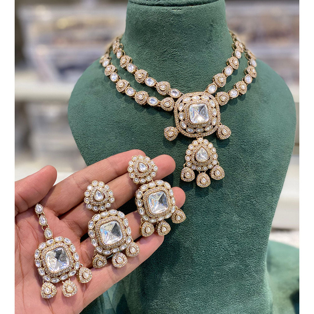 Hira Collections Elegant Pota Stone And Austrian Stone Pearl Necklace Set