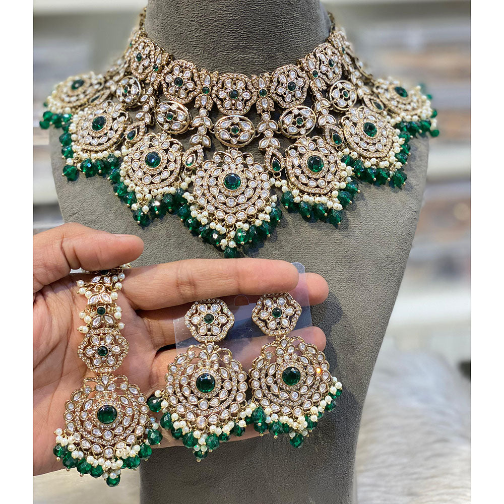 Hira Collections Elegant Pota Stone And Austrian Stone Pearl Choker Necklace Set