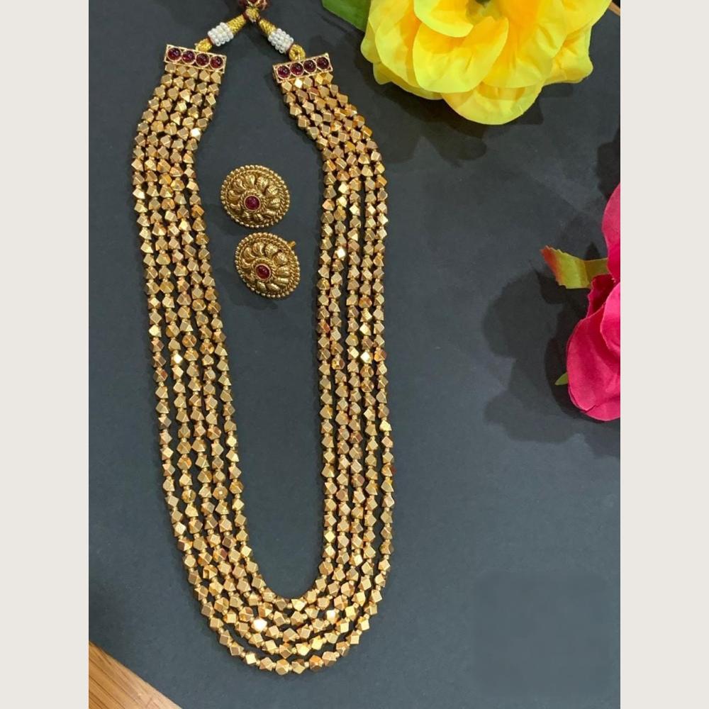 Hira Collections Premium Pota Stone And Beads Multi Layer Long Necklace Set