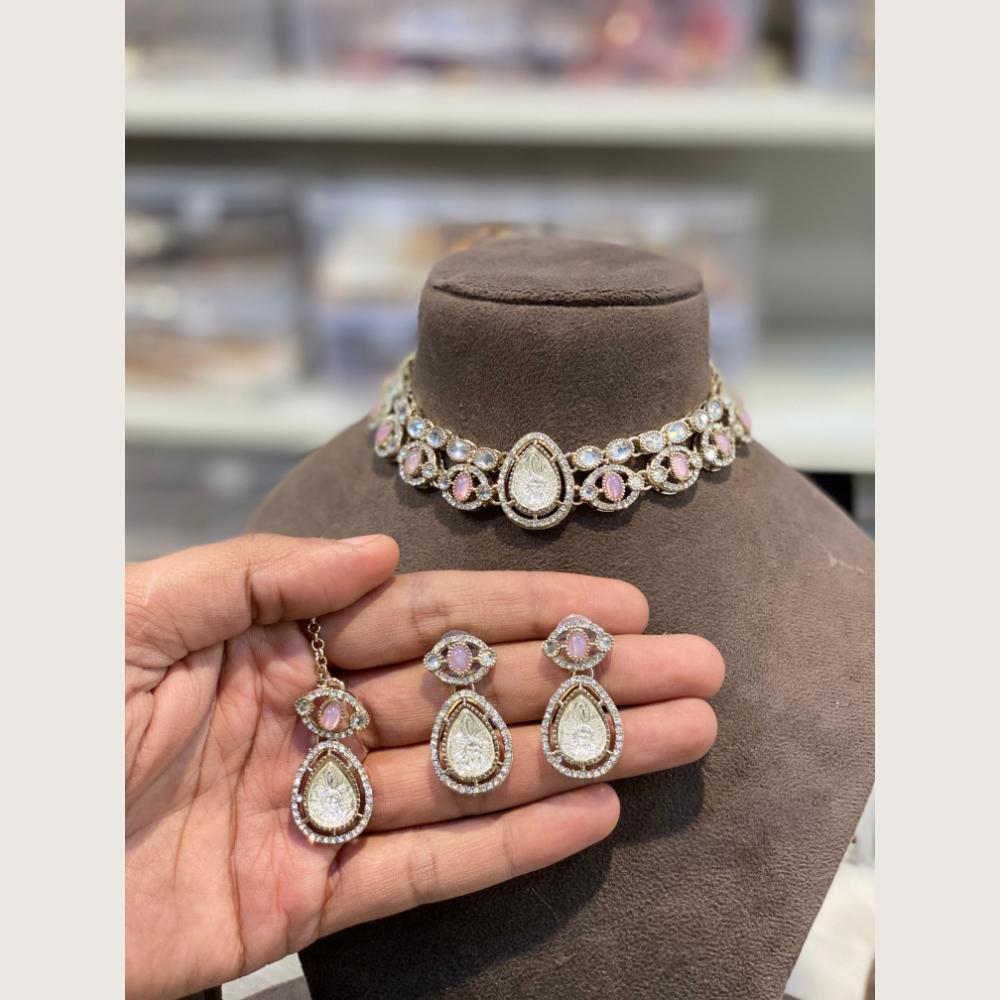 Hira Collections Premium Pota Stone And Austrian Stone Choker Necklace Set