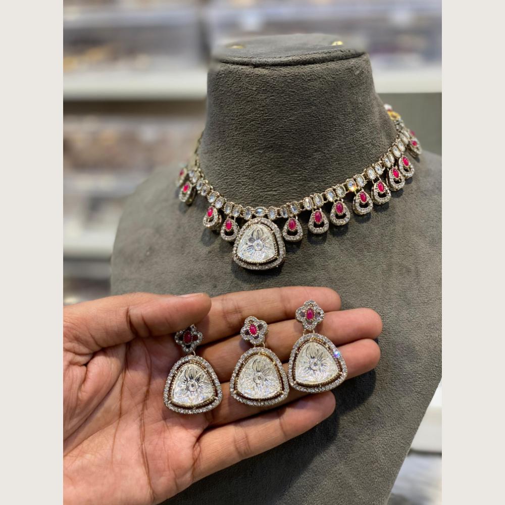 Hira Collections Premium Pota Stone And Austrian Stone Choker Necklace Set