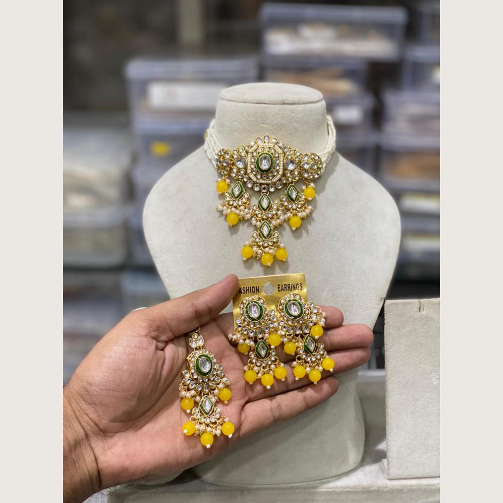 Hira Collections Elegant Kundan Stone And Beads Choker Necklace Set