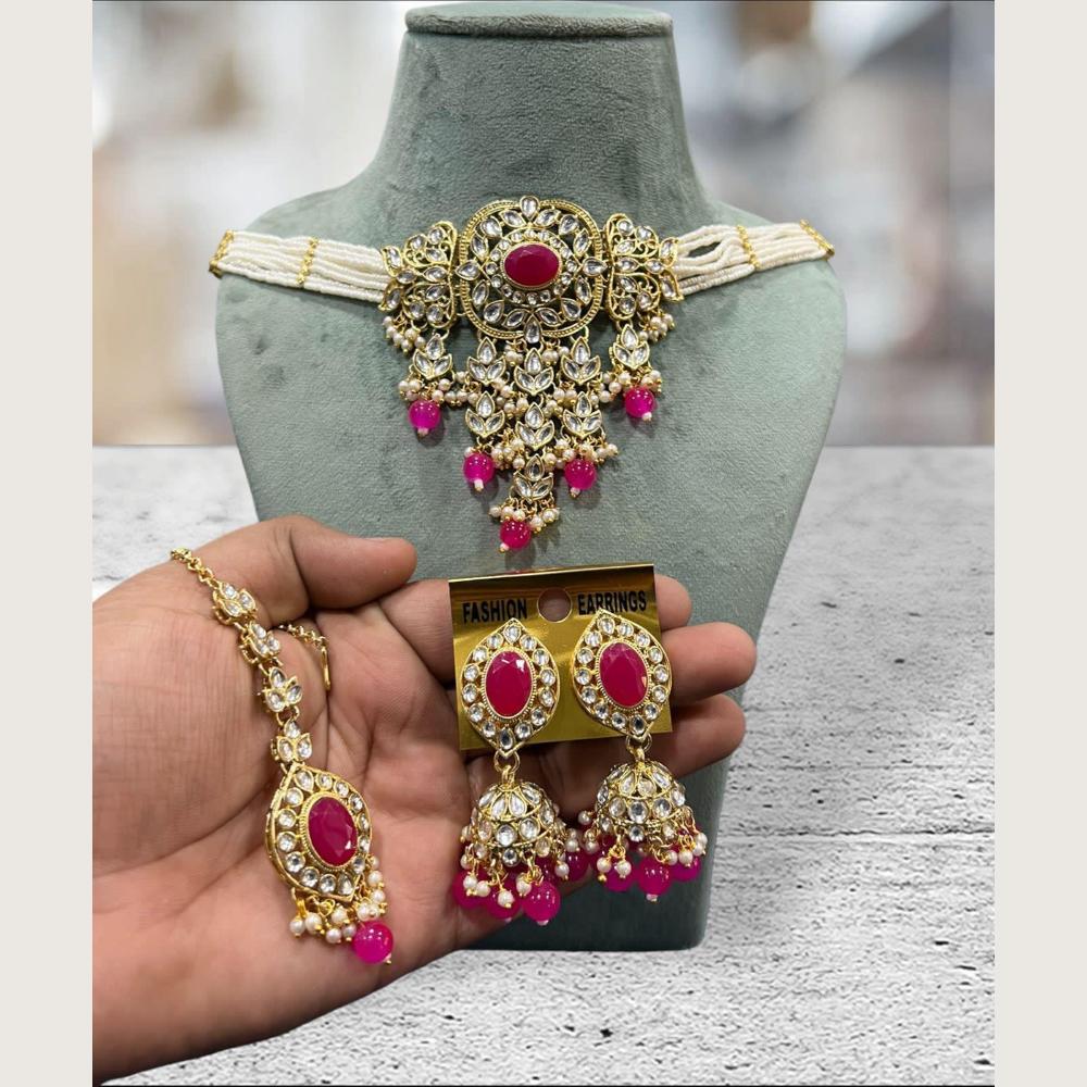 Hira Collections Elegant Kundan Stone And Beads Choker Necklace Set