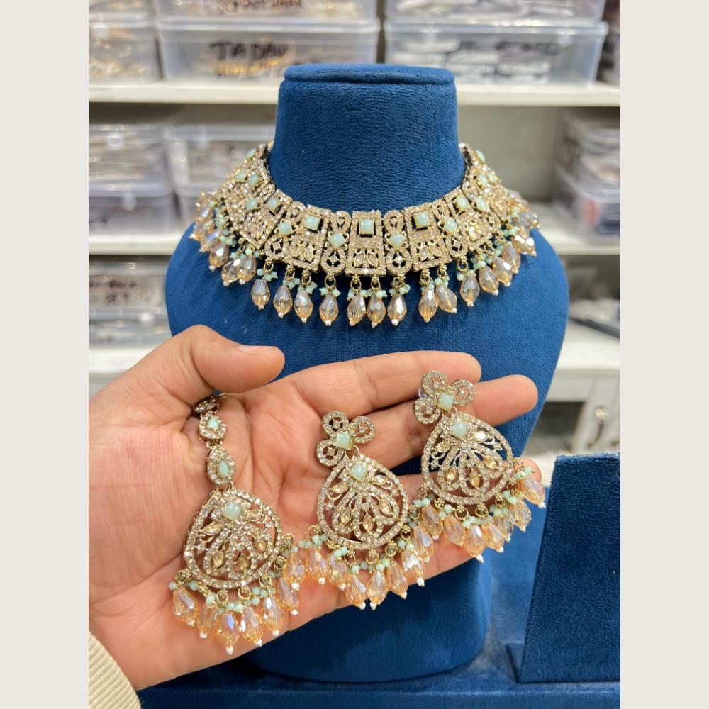 Hira Collections Premium Pota Stone And Austrian Stone Choker Necklace Set