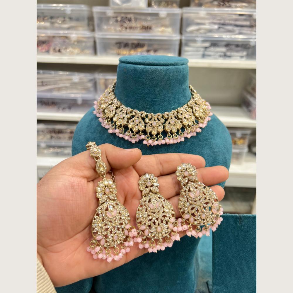 Hira Collections Premium Pota Stone And Austrian Stone Choker Necklace Set