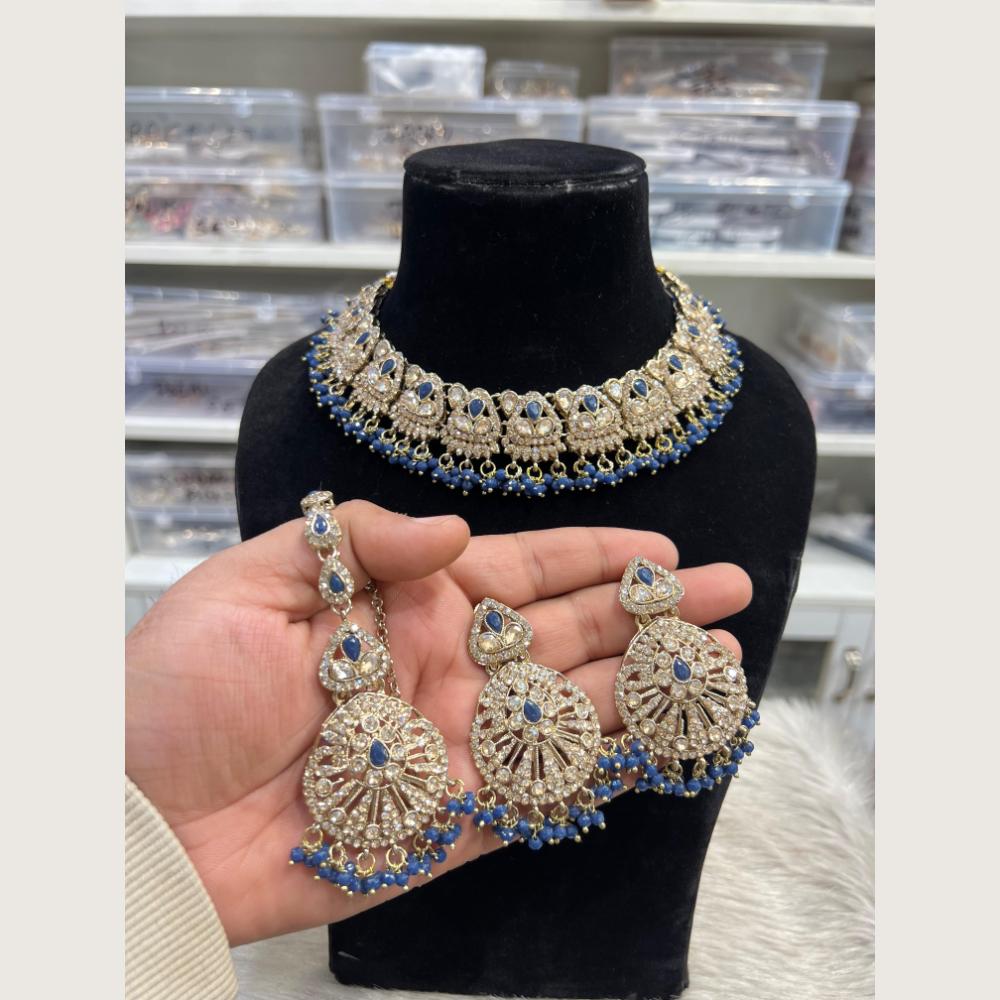 Hira Collections Premium Pota Stone And Austrian Stone Choker Necklace Set