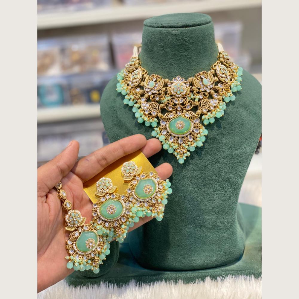 Hira Collections Traditional Kundan Stone And Pearl Choker Jewellery Necklace Set