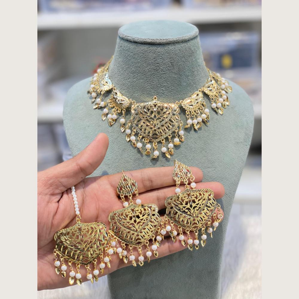 Hira Collections Designer Round Filigree Pearl Choker Necklace Set
