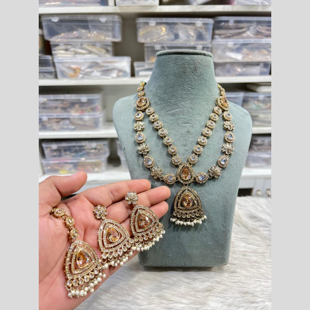 Hira Collections Grand Crystal Stone And Pearl Necklace Set