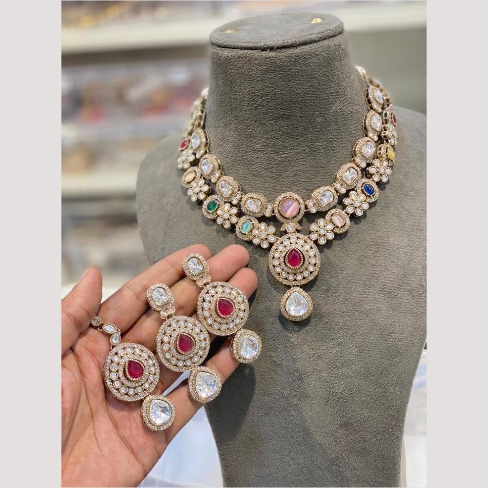 Hira Collections Glamorous Kundan And Pota Stone Necklace Set