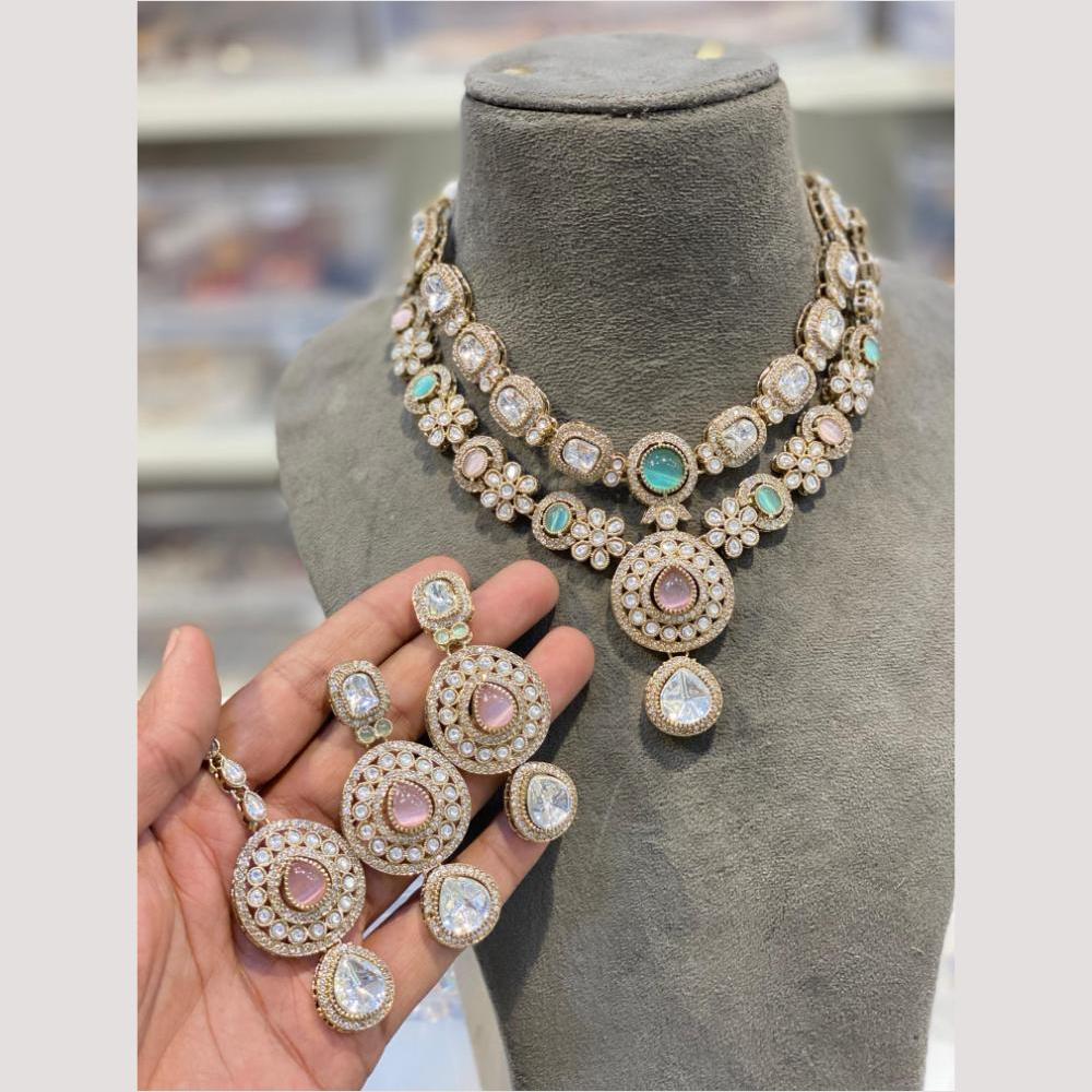 Hira Collections Glamorous Kundan And Pota Stone Necklace Set