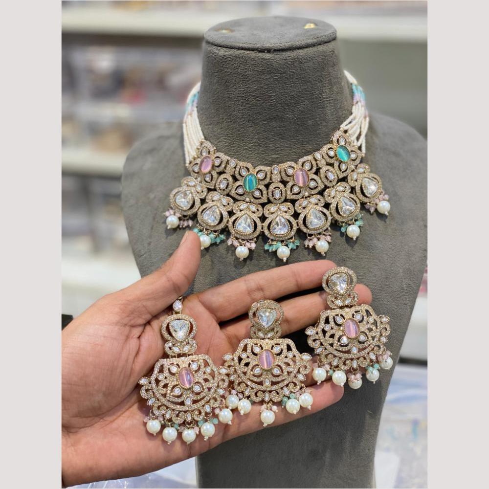 Hira Collections Glamorous Kundan And Pota Stone Pearl Choker Necklace Set