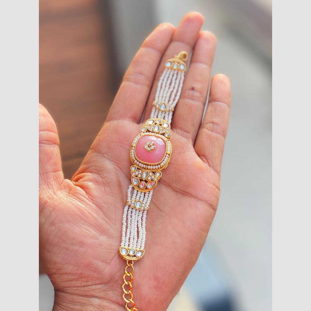 Hira Collections Graceful Pota Stone And Pearl Adjustable Bracelet