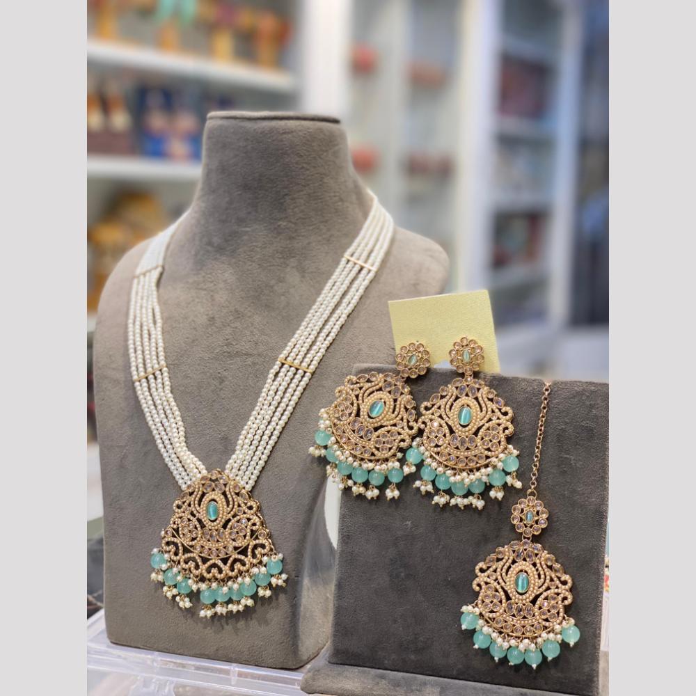 Hira Collections Elegant Crystal Stone Beads And Pearl Long Necklace Set